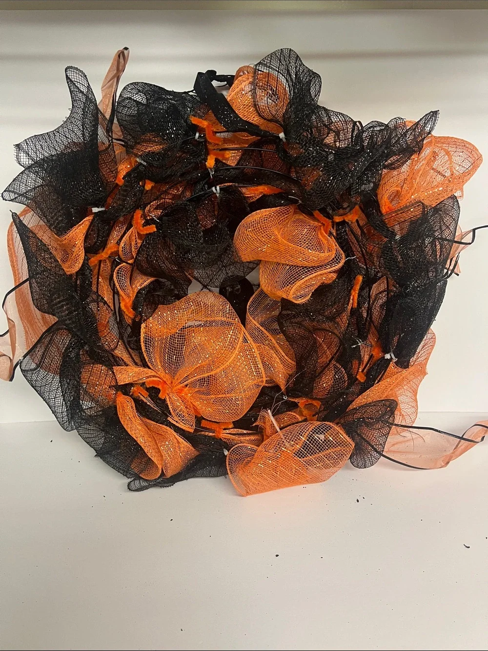 Spooky Halloween Orange & Black Decorative Wreath and 2 Glitter Signs Beware